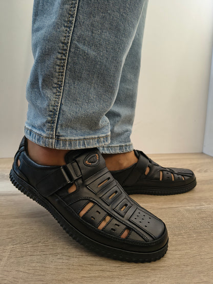 Pantofi Perforati Bărbați Otter 80008C 01-N Negru - Piele Naturală