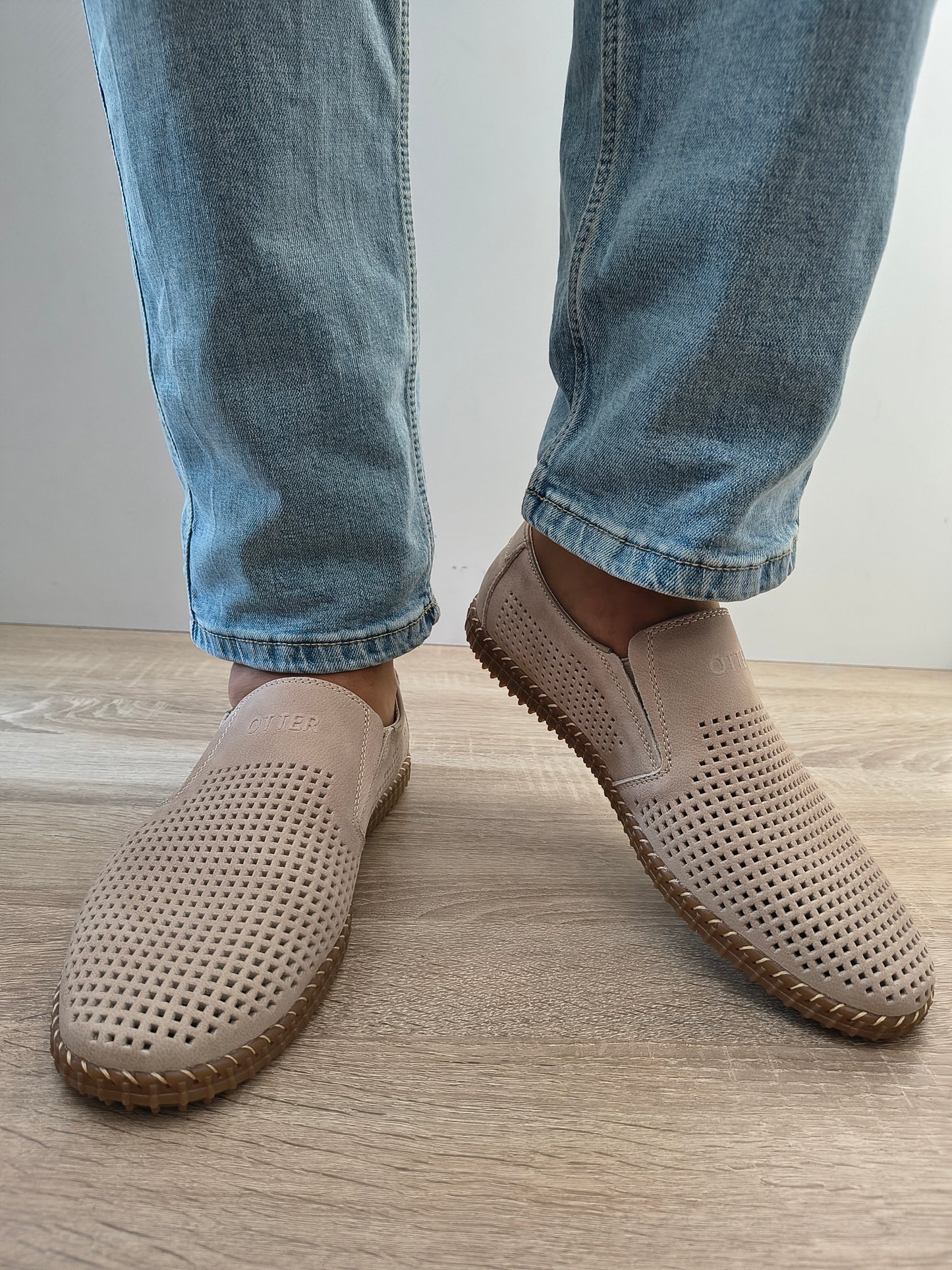 Pantofi Perforati Bărbați Otter 80005B 03-2 Bej - Piele Naturală Nubuck
