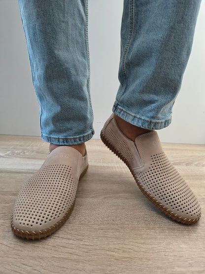 Pantofi Perforati Bărbați Otter 80005B 03-2 Bej - Piele Naturală Nubuck