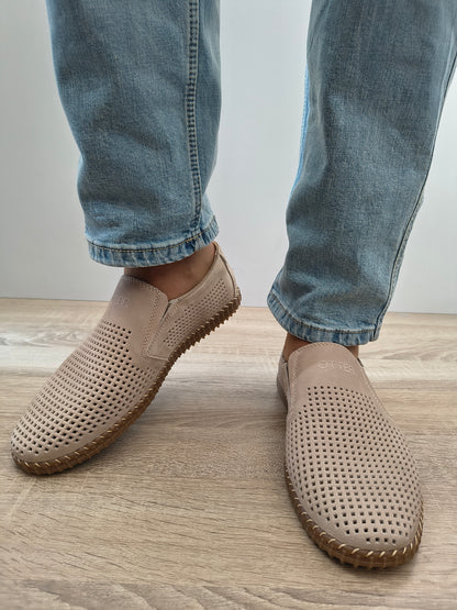 Pantofi Perforati Bărbați Otter 80005B 03-2 Bej - Piele Naturală Nubuck