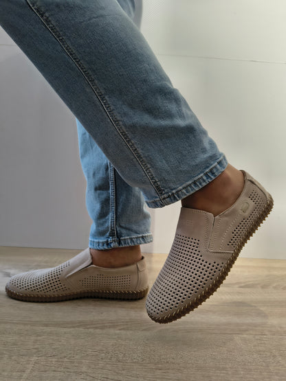 Pantofi Perforati Bărbați Otter 80005B 03-2 Bej - Piele Naturală Nubuck