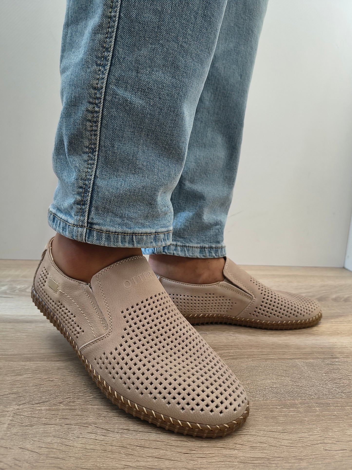 Pantofi Perforati Bărbați Otter 80005B 03-2 Bej - Piele Naturală Nubuck