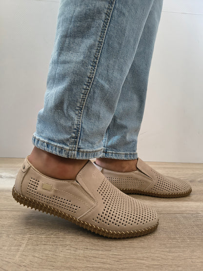 Pantofi Perforati Bărbați Otter 80005B 03-2 Bej - Piele Naturală Nubuck