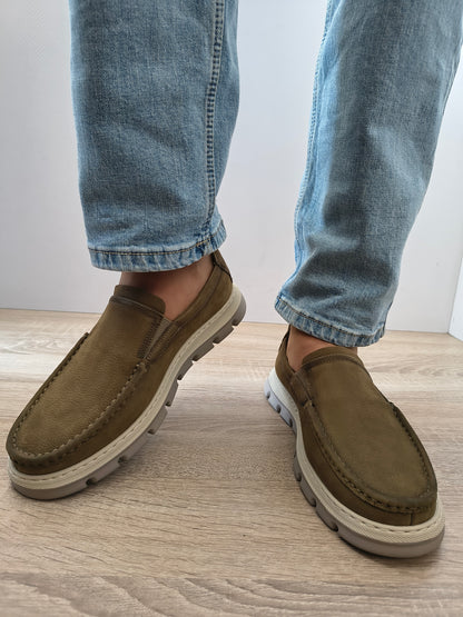 Pantofi Casual Bărbați Mels 8063 Green - Piele Naturală Nubuck