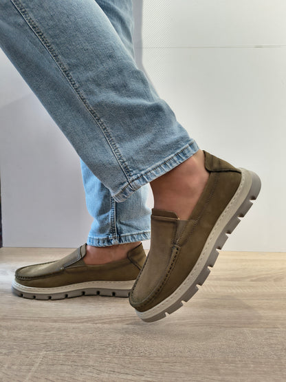 Pantofi Casual Bărbați Mels 8063 Green - Piele Naturală Nubuck