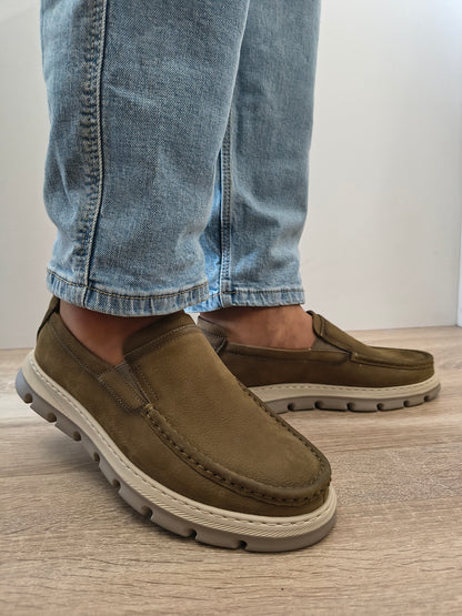Pantofi Casual Bărbați Mels 8063 Green - Piele Naturală Nubuck
