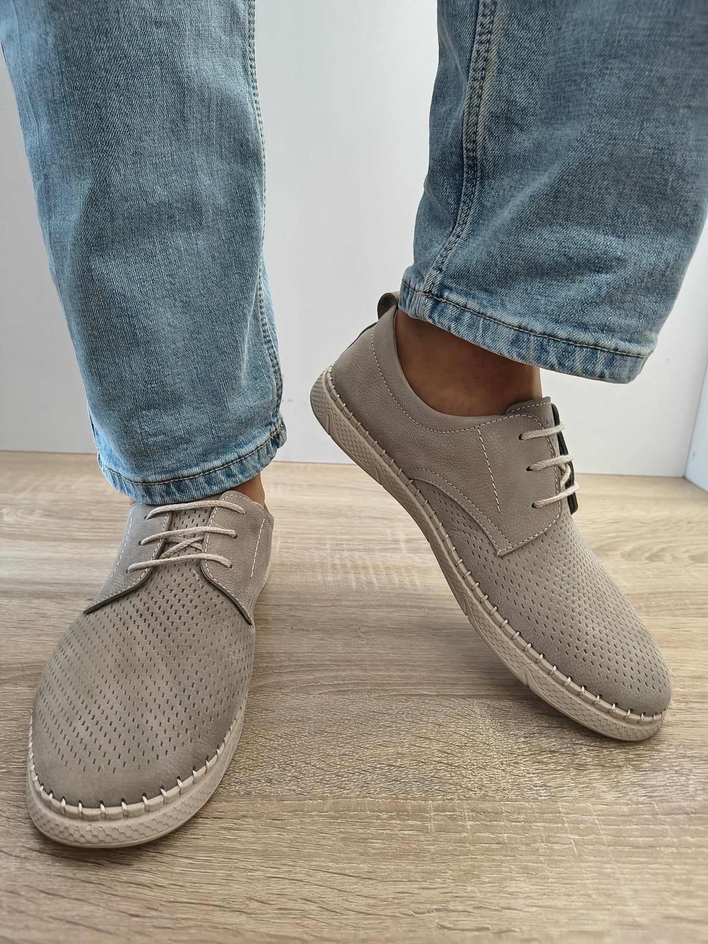 PANTOFI PERFORATI BARBATI OTTER OT1823 50-2 GREY NUBUCK