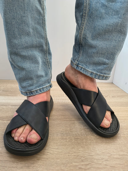 Slapi Bărbați Skechers 205627 Bbk Negru - Piele Naturală