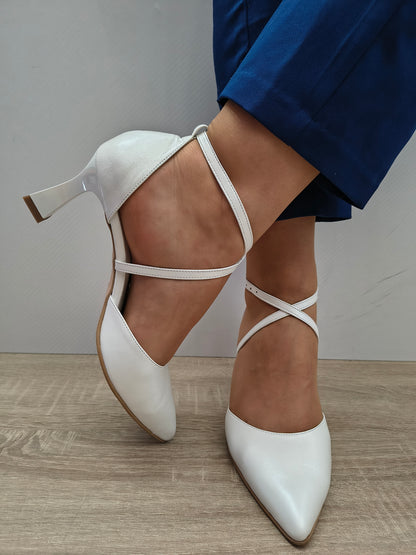 Pantofi Decupati Damă Antonio 12420 Alb Sidef - Piele Naturală