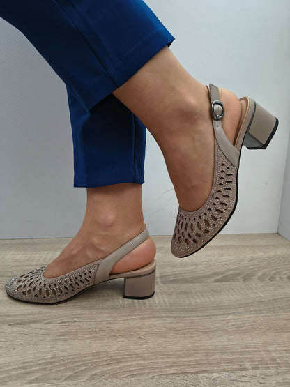 Sandale Elegante Damă Karisma 40012F 03-I Apricot Velur - Piele Naturală Întoarsă