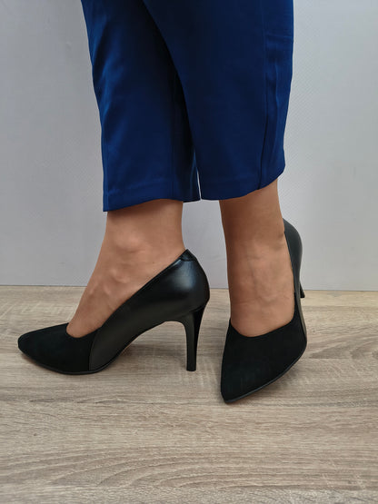 Pantofi Eleganti Damă Antonio 20527 Negru Velur + Box - Piele Naturală Întoarsă + Box
