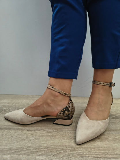 Sandale Elegante Damă Karisma 80006C 03-I Bej Velur/maro Croco - Piele Naturală Întoarsă + Piele Naturală