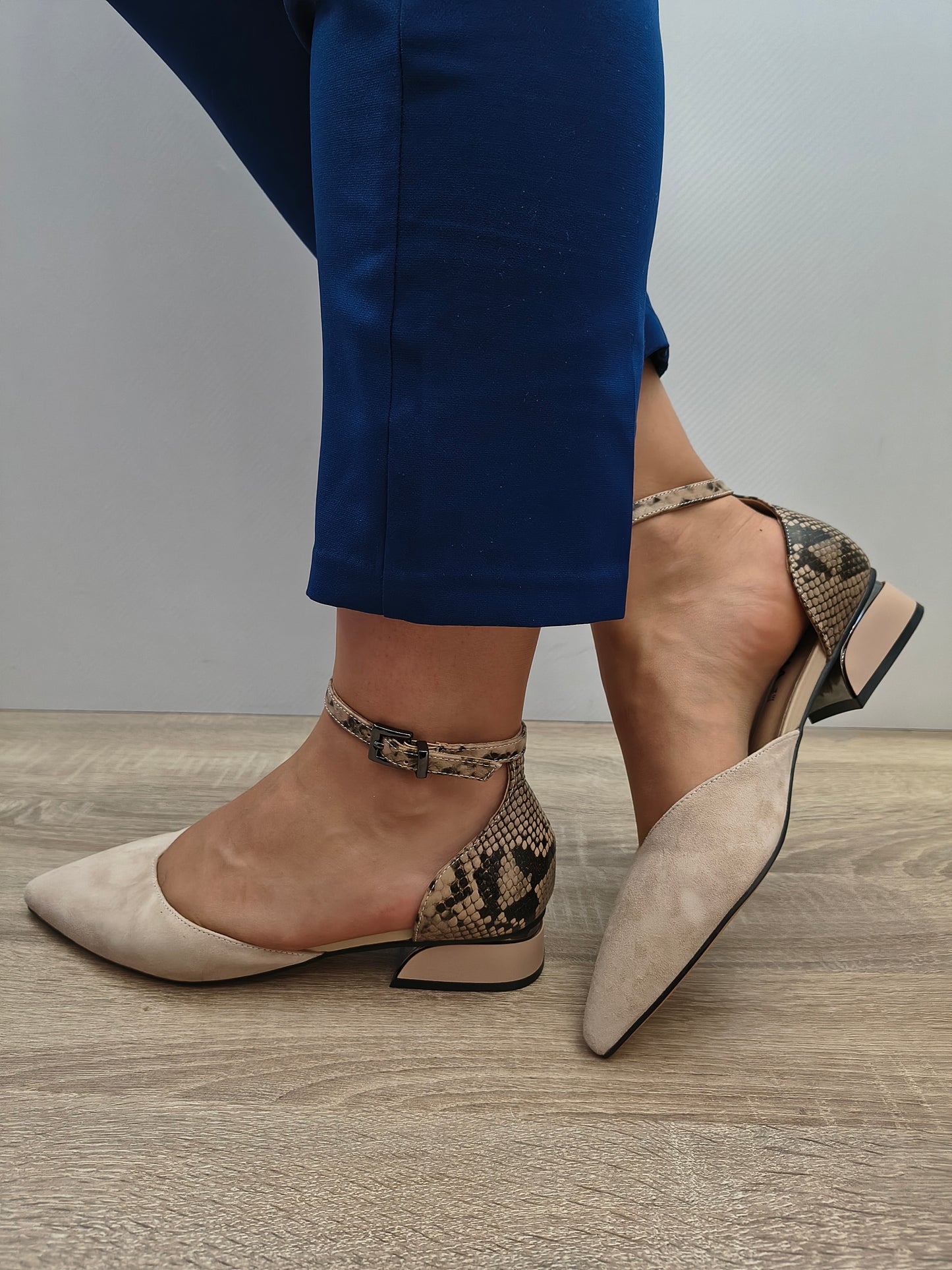 Sandale Elegante Damă Karisma 80006C 03-I Bej Velur/maro Croco - Piele Naturală Întoarsă + Piele Naturală