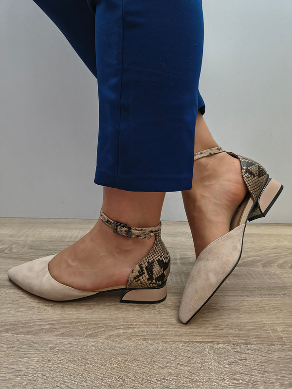 Sandale Elegante Damă Karisma 80006C 03-I Bej Velur/maro Croco - Piele Naturală Întoarsă + Piele Naturală - imagine 3