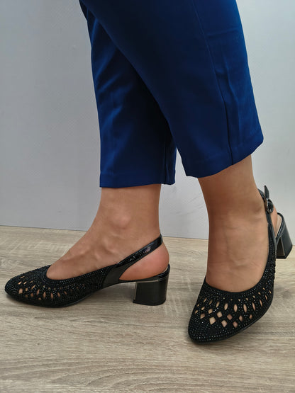 Sandale Elegante Damă Epica 40012N 01-I Negru Velur - Piele Naturală Întoarsă