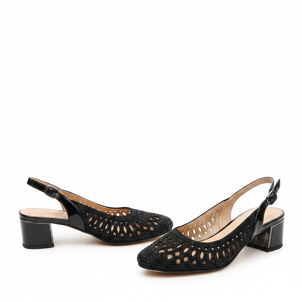 Sandale Elegante Damă Epica 40012N 01-I Negru Velur - Piele Naturală Întoarsă