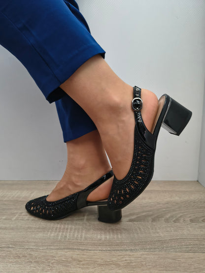 Sandale Elegante Damă Epica 40012N 01-I Negru Velur - Piele Naturală Întoarsă