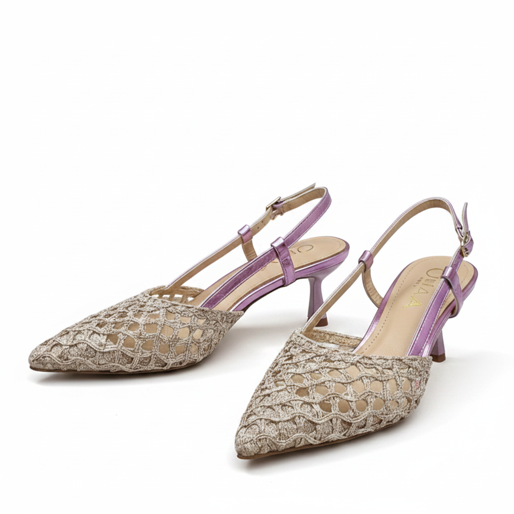 Sandale Elegante Damă Epica D2506-22 J1-Z Bej + Lila - Textil + Piele Naturală