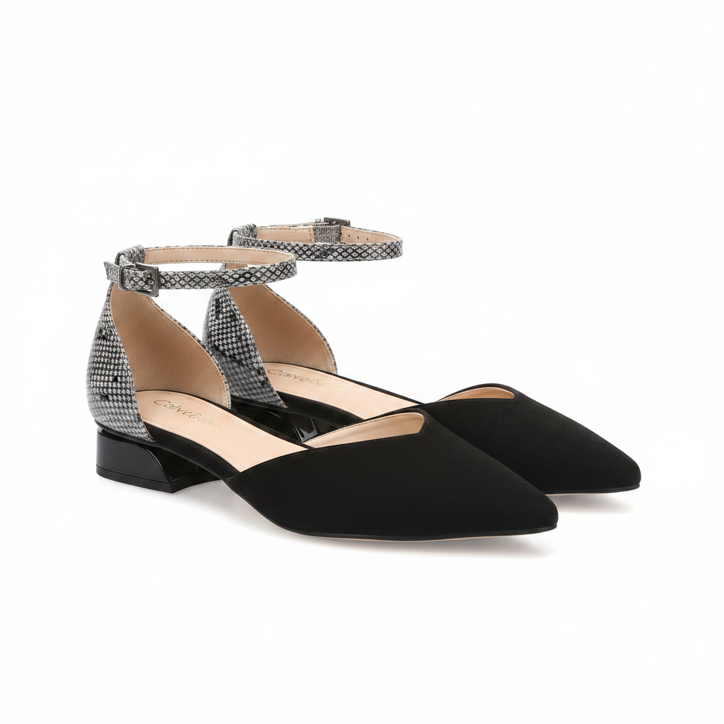 Sandale Elegante Damă Karisma 80006B 01-I Negru Velur/croco - Piele Naturală Întoarsă + Piele Naturală