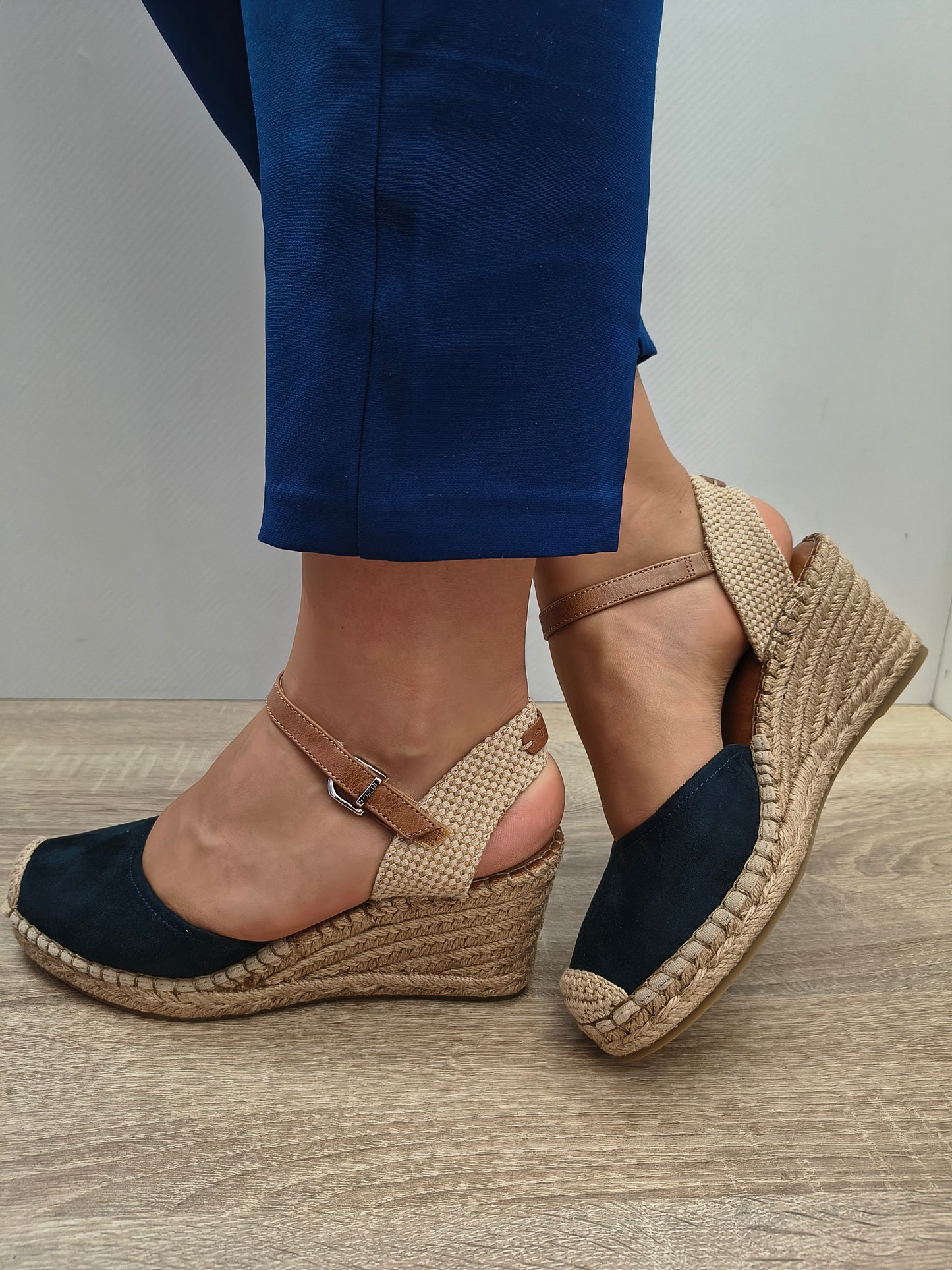 Sandale Casual Damă Tamaris 29610-42 805 Navy Velur - Piele Naturală + Textil