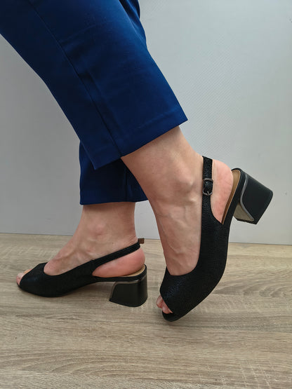 Sandale Elegante Damă Karisma 80002C 01-I Negru Effect - Piele Naturală Nubuck