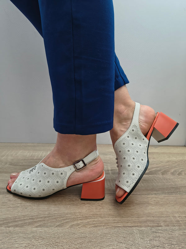 Sandale Elegante Damă Karisma 60021C 52-N Off White/orange - Piele Naturală - imagine 3