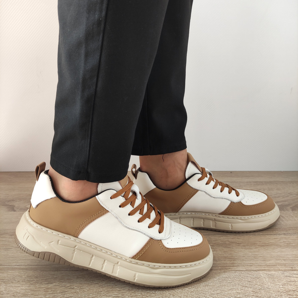 PANTOFI CASUAL BARBATI FRANCO GERARDO 8268 CREAM CU TAUPE - imagine 2