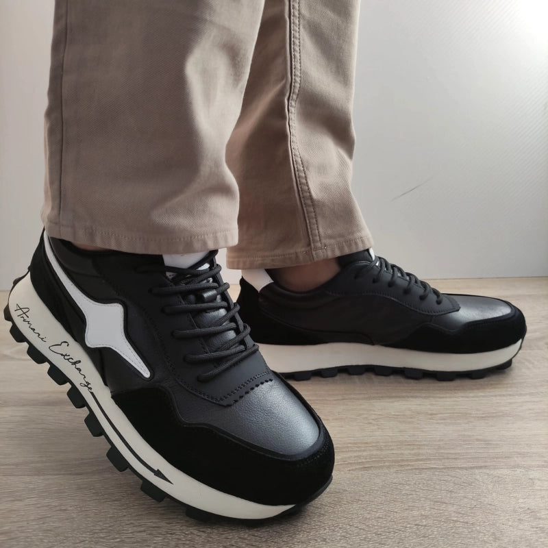 PANTOFI CASUAL BARBATI STEPHANO 6372 NEGRI CU ALB - imagine 5