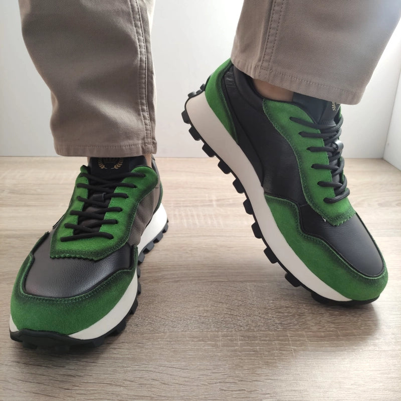 PANTOFI CASUAL BARBATI STEPHANO 6372 NEGRI CU VERDE