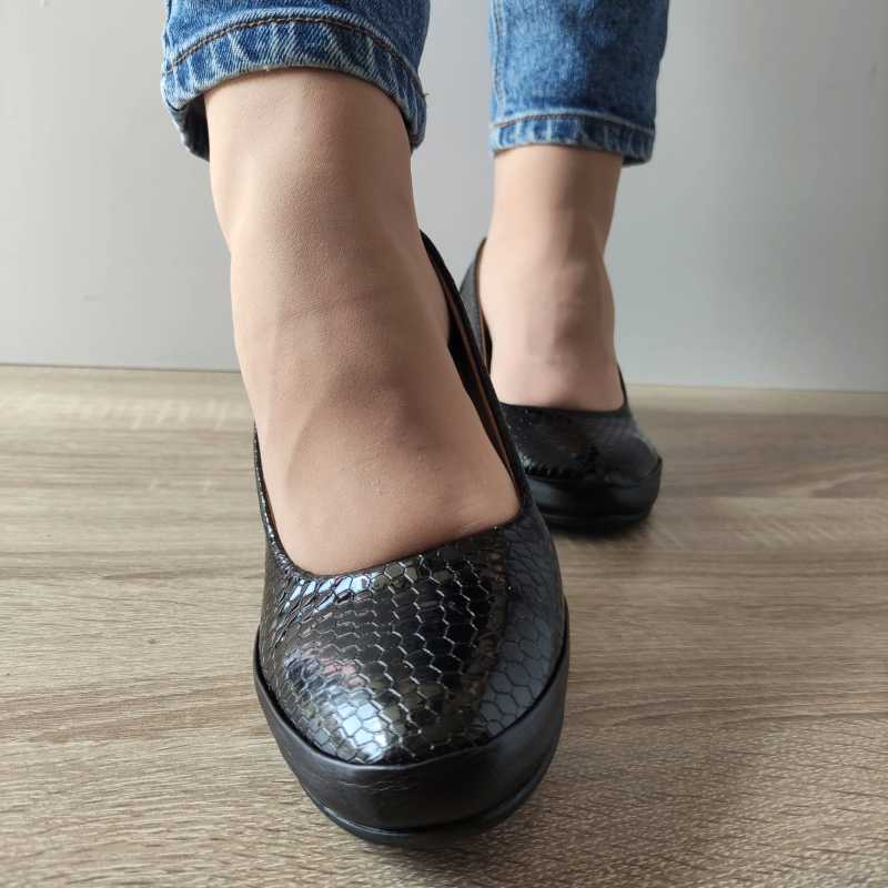 PANTOFI CASUAL DAMA BIO FLEX 006-100 NEGRI + CROCO - imagine 5