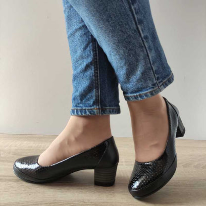 PANTOFI CASUAL DAMA BIO FLEX 006-100 NEGRI + CROCO