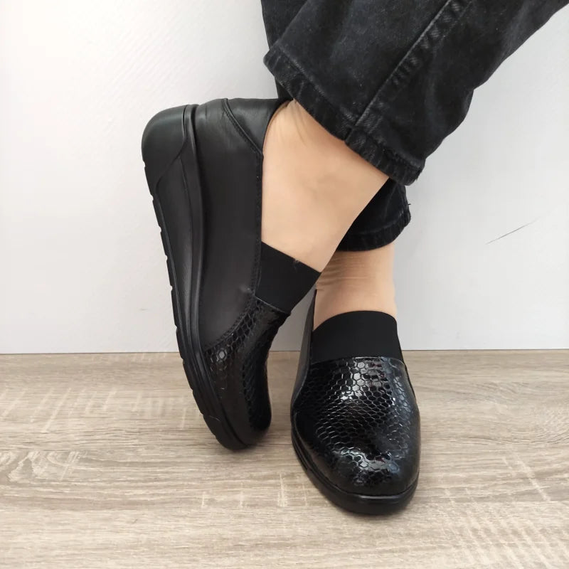 PANTOFI CASUAL DAMA BIO FLEX 155-1 NEGRI + CROCO - imagine 5