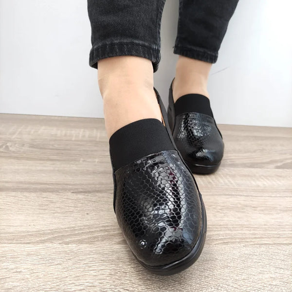 PANTOFI CASUAL DAMA BIO FLEX 155-1 NEGRI + CROCO - imagine 3