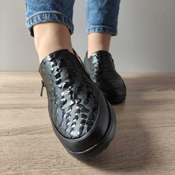 PANTOFI CASUAL DAMA BIO FLEX H-0011 NEGRI + CROCO - imagine 4