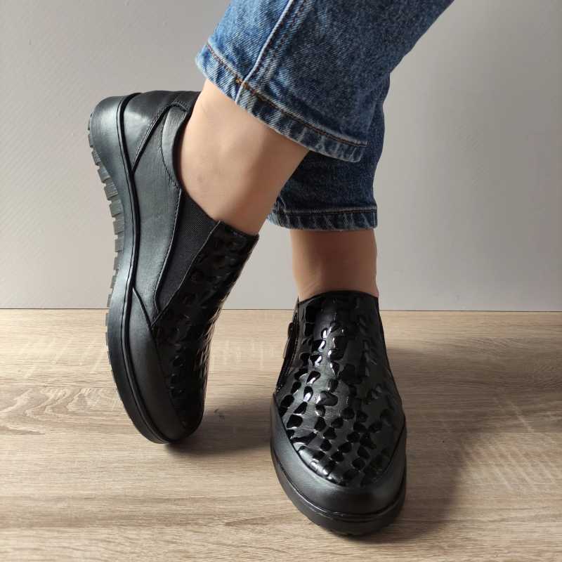 PANTOFI CASUAL DAMA BIO FLEX H-0011 NEGRI + CROCO - imagine 5