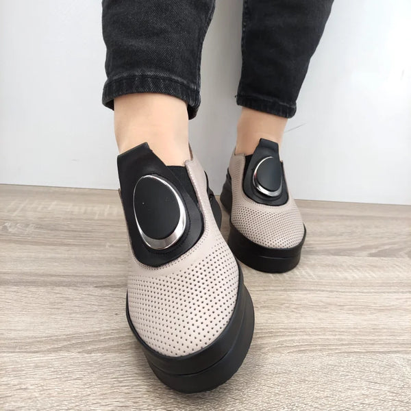 PANTOFI CASUAL DAMA DOGATI 2450-Z BEJ CU NEGRU - imagine 4