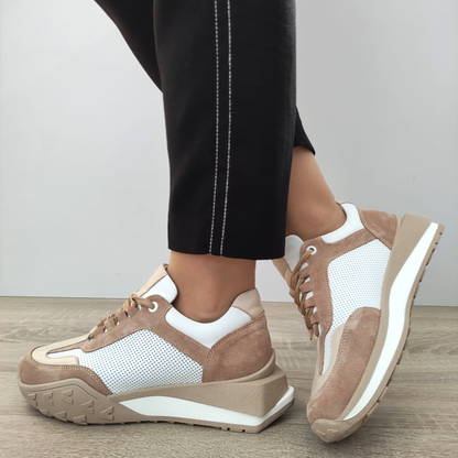 PANTOFI CASUAL DAMA DOGATI 70832 G1176-01157 ALBI + CAMEL VELUR