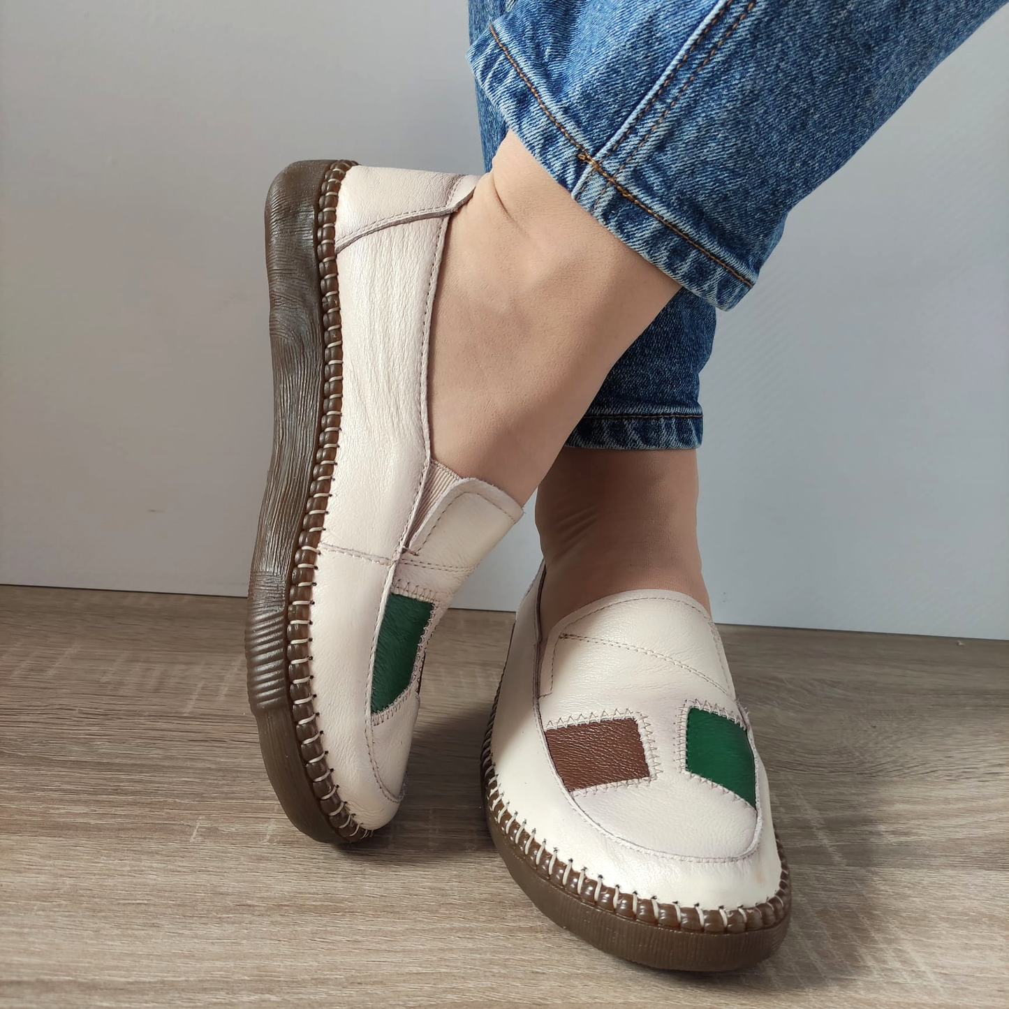 PANTOFI CASUAL DAMA FORMAZIONE 2309 CREM + MARO + VERDE