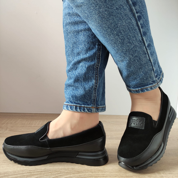 PANTOFI CASUAL DAMA FORMAZIONE 5013-1 NEGRI + VELUR - imagine 2