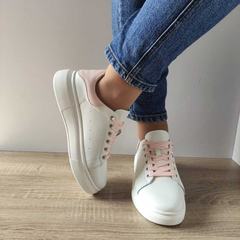 PANTOFI CASUAL DAMA INFINITY 22090-1 ALBI CU ROZ