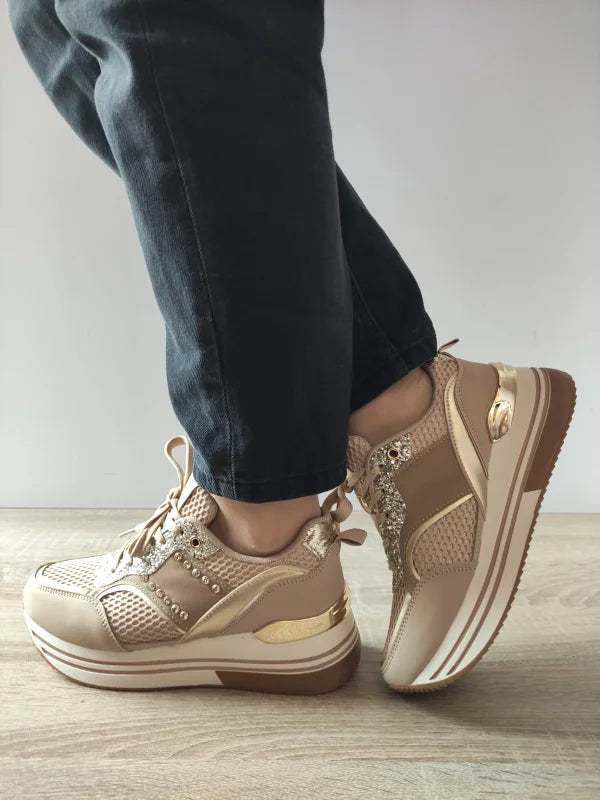 PANTOFI CASUAL DAMA JOMIX WSC250125-8 BEJ CU AURIU - imagine 4