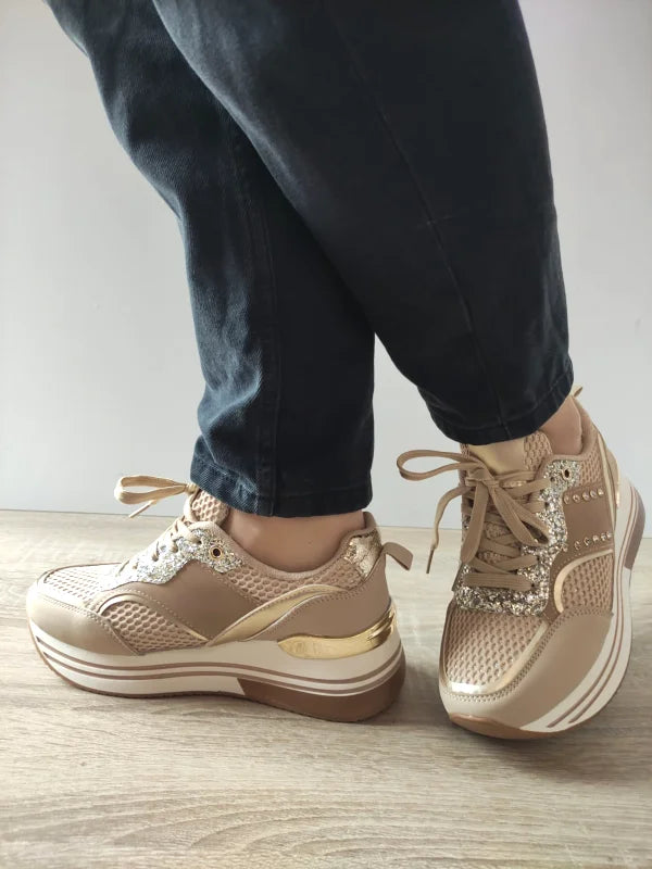 PANTOFI CASUAL DAMA JOMIX WSC250125-8 BEJ CU AURIU - imagine 2