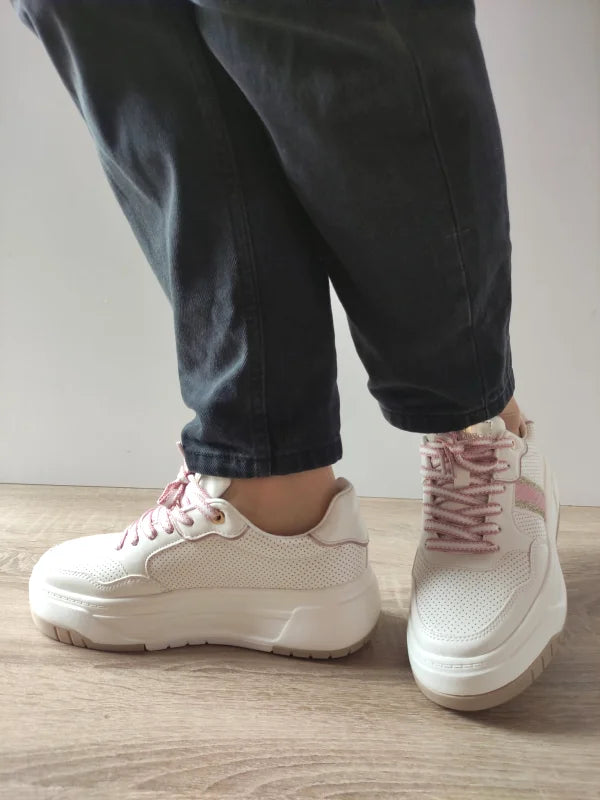 PANTOFI CASUAL DAMA MISSCAT 250536-6 ALBI CU ROZ - imagine 2