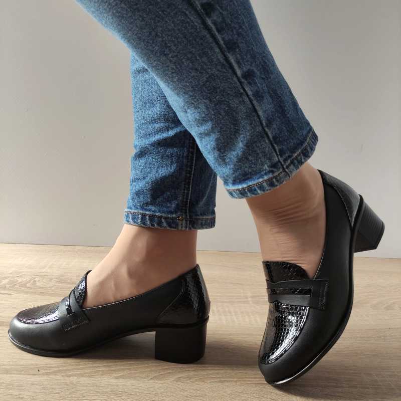 PANTOFI CASUAL DAMA NICOLIS 125009 NEGRI + CROCO - imagine 5