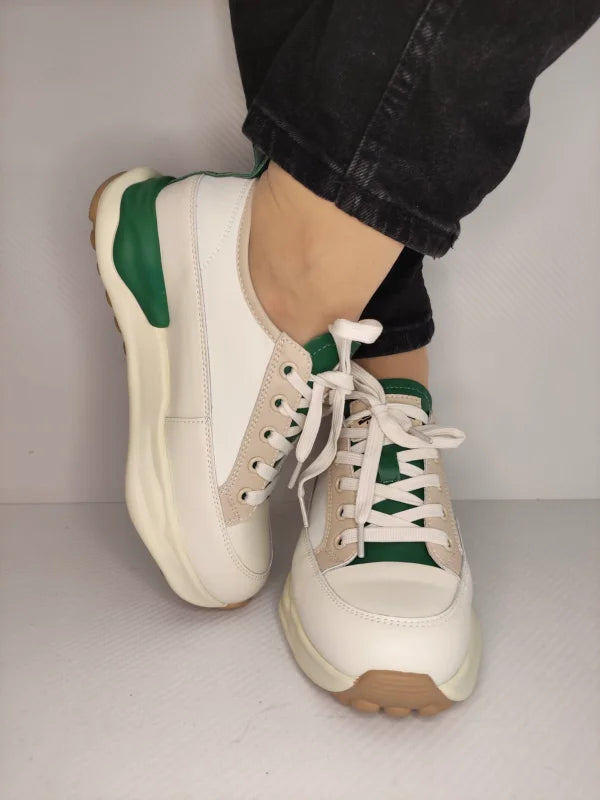 PANTOFI CASUAL DAMA PASS 60006C 97-N CREM CU VERDE - imagine 5