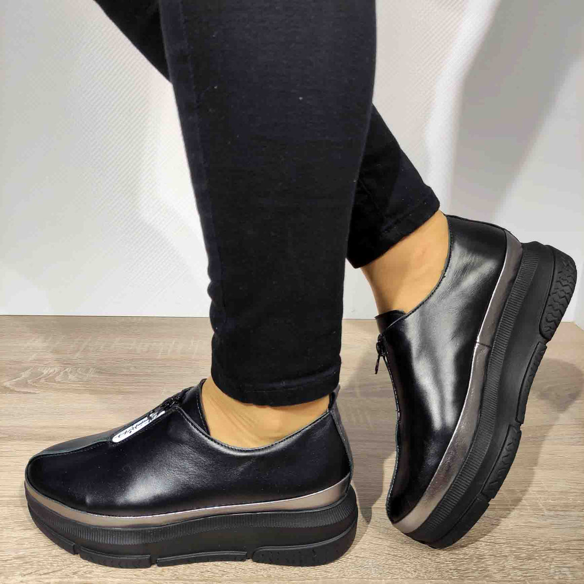 Pantofi Casual Damă PERLLA 1247-7 Negru – Piele Naturală – vedere 1