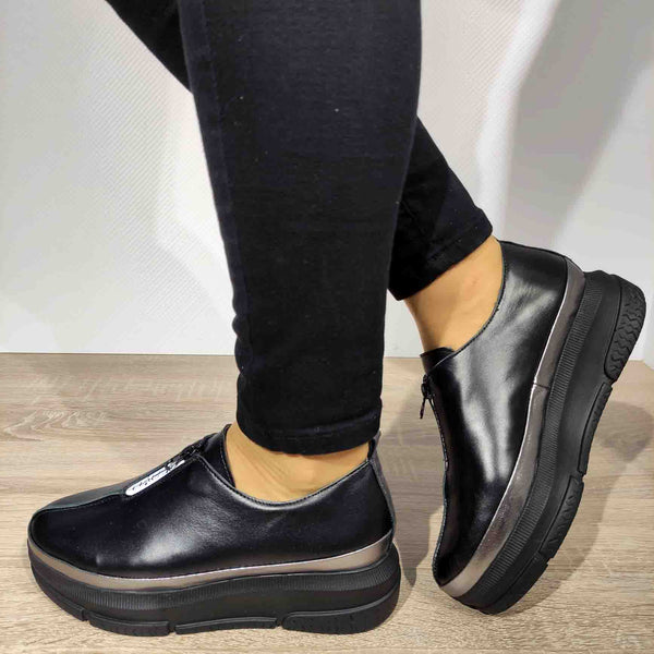 Pantofi Casual Damă PERLLA 1247-7 Negru – Piele Naturală – vedere 1
