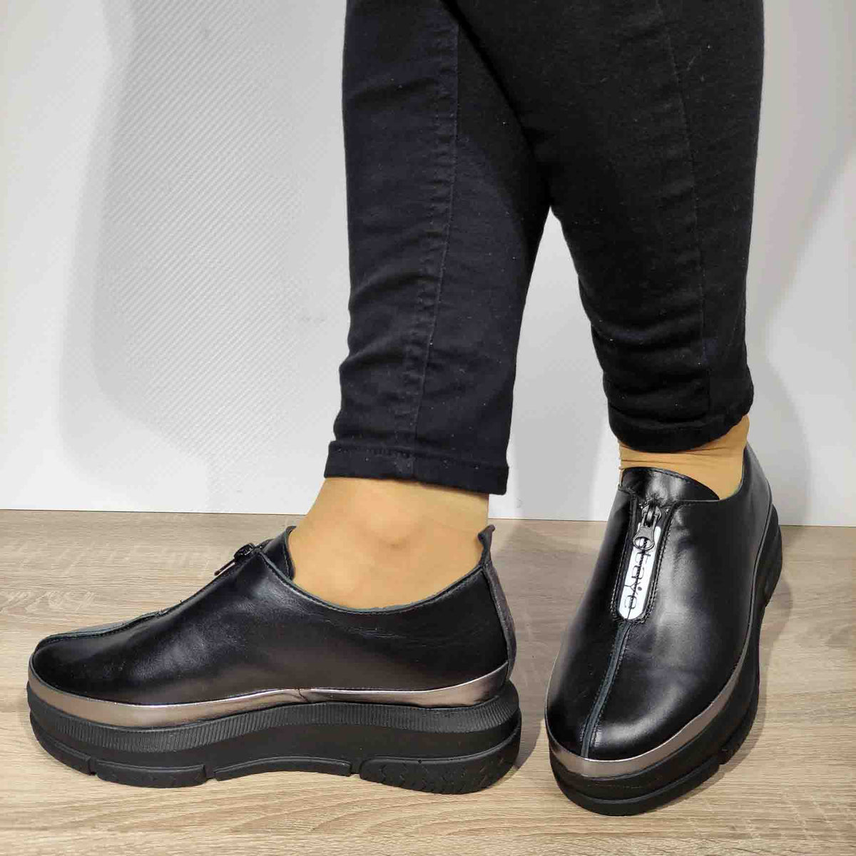 Pantofi Casual Damă PERLLA 1247-7 Negru – Piele Naturală – vedere 2
