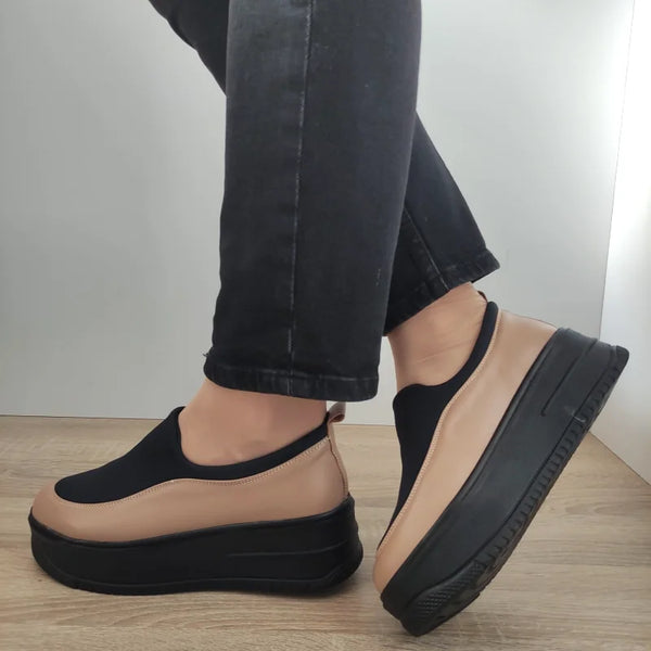 PANTOFI CASUAL DAMA PERLLA 1375-9 GREJ CAPUCINO + STRETCH NEGRU - imagine 5
