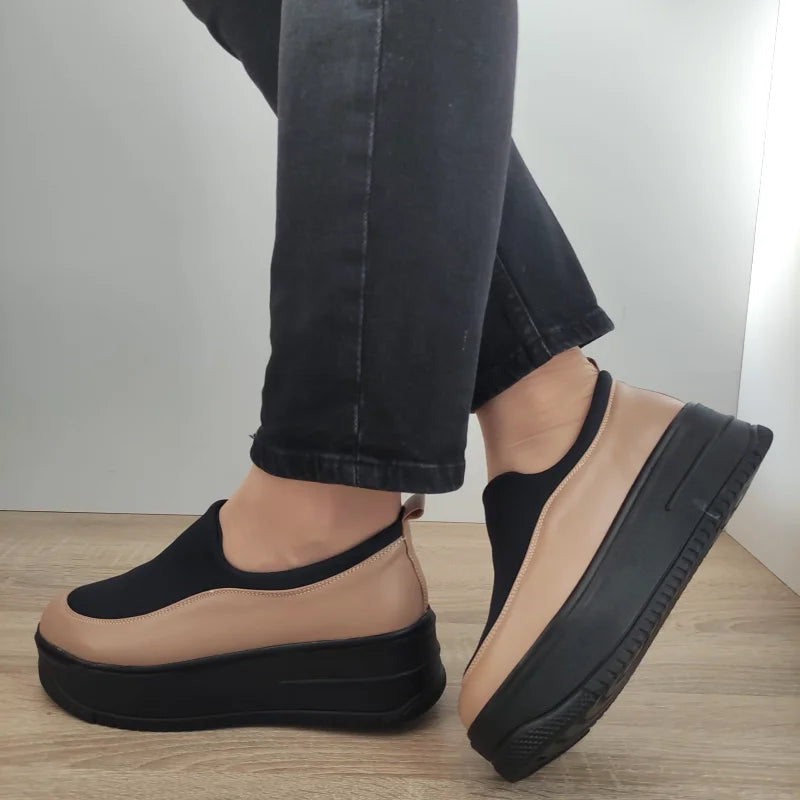 PANTOFI CASUAL DAMA PERLLA 1375-9 GREJ CAPUCINO + STRETCH NEGRU - imagine 5